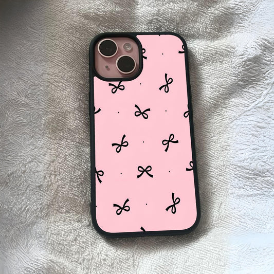 Pink Black Cute Bows Custom Glossy Metal Bumper Case