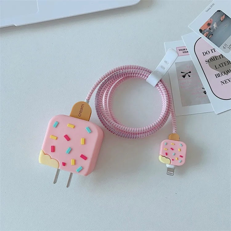 Pink Ice Cream iPhone Charger Set With Wire Protection