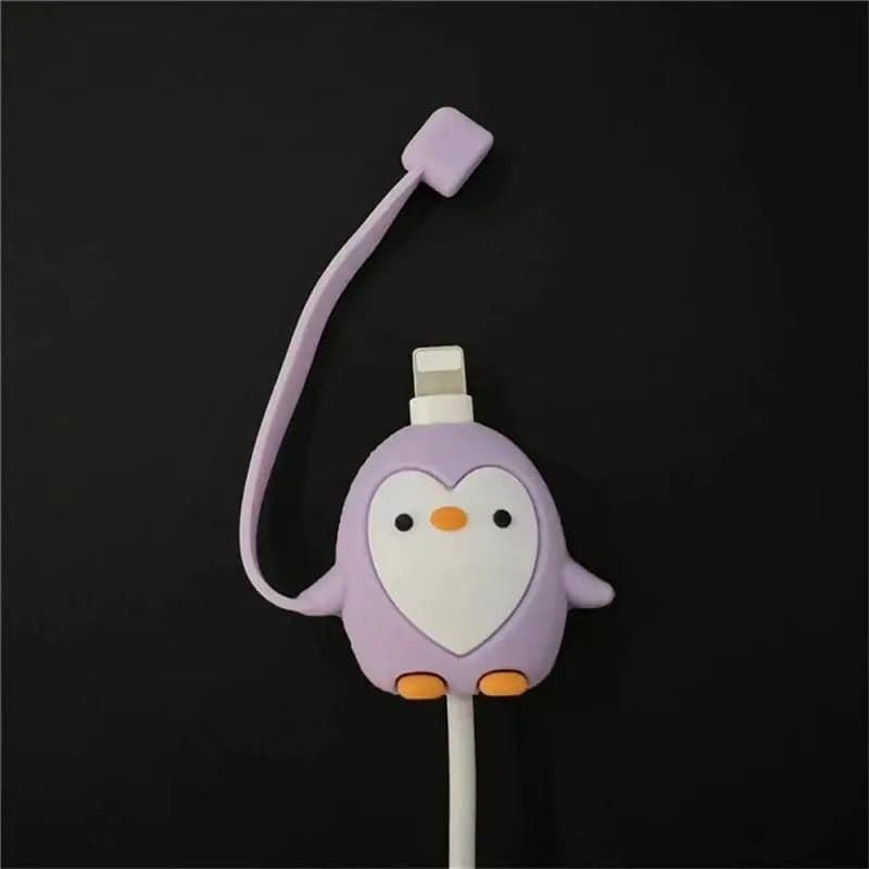 Cute Penguin Cartoon Wire Protector Saver With Dust Cap