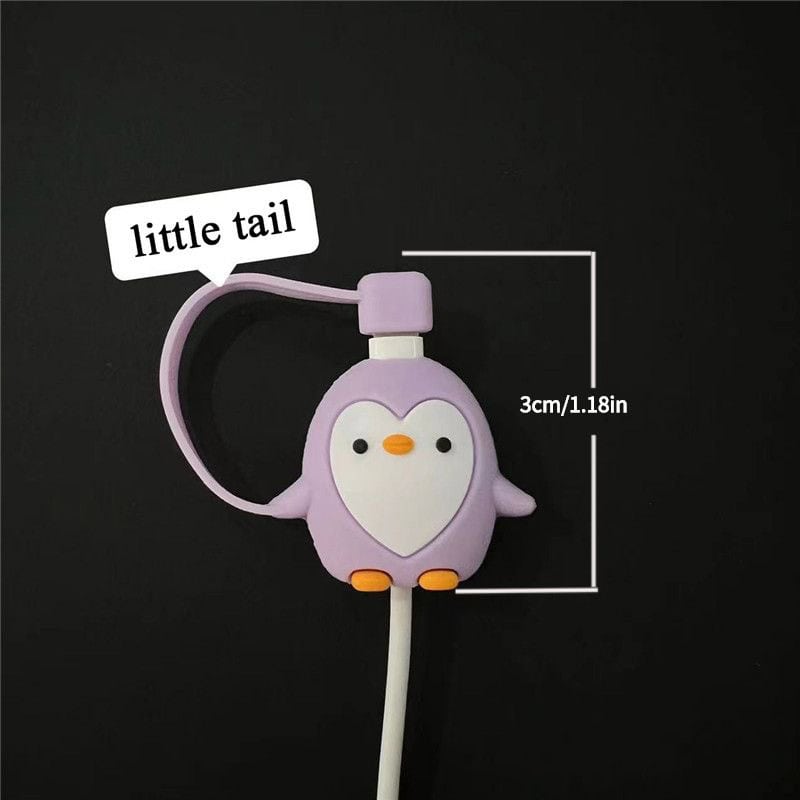 Cute Penguin Cartoon Wire Protector Saver With Dust Cap