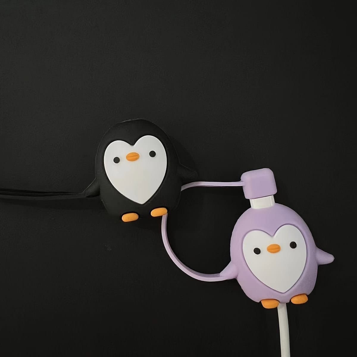 Cute Penguin Cartoon Wire Protector Saver With Dust Cap