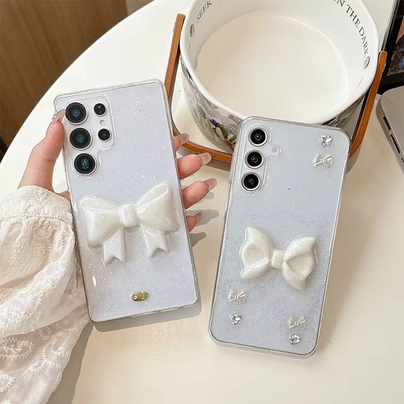 Samsung 3D White Bow Glitter Transparent Pre-Order Soft Case