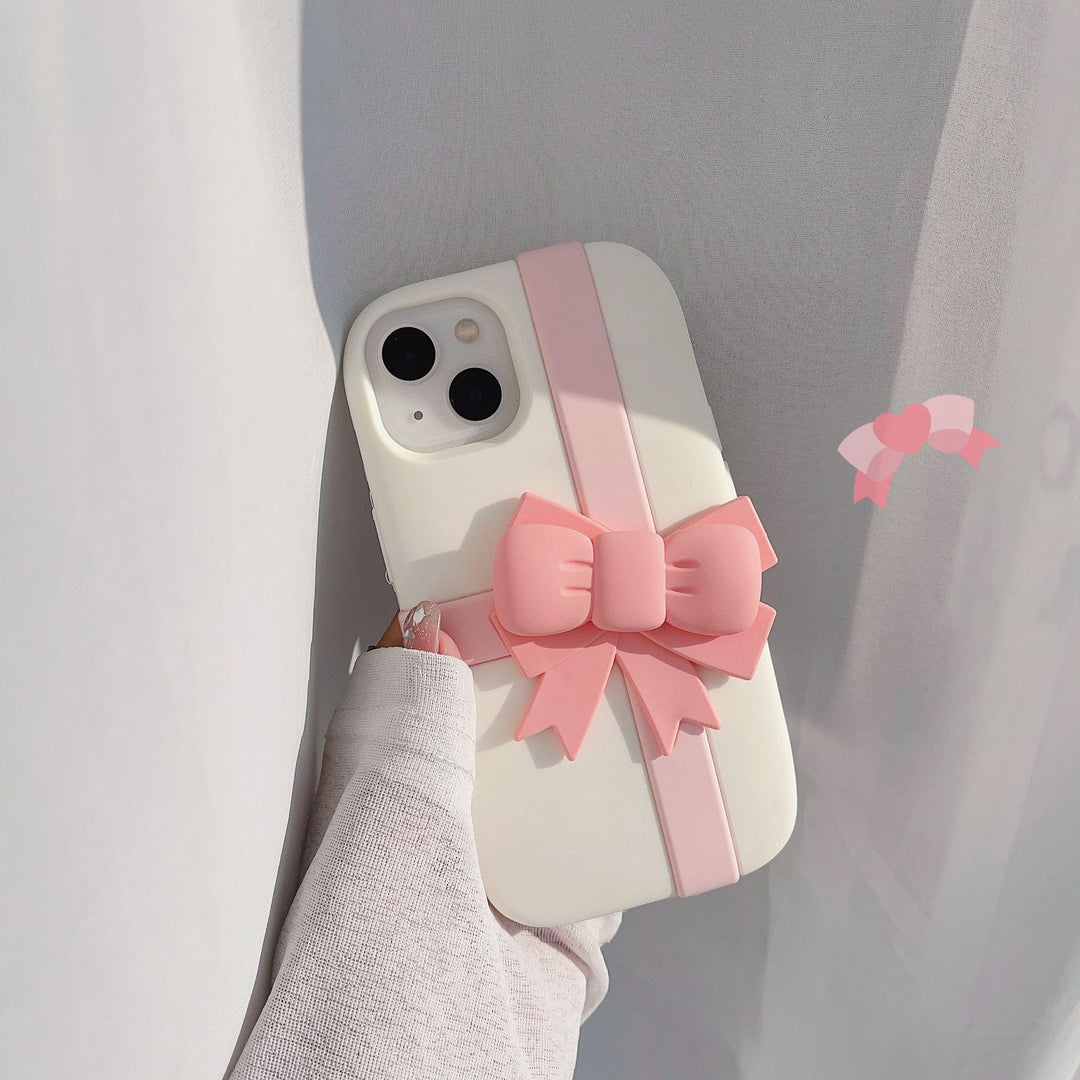 Cute Pink Bow 3D Silicone Rubber White iPhone Case