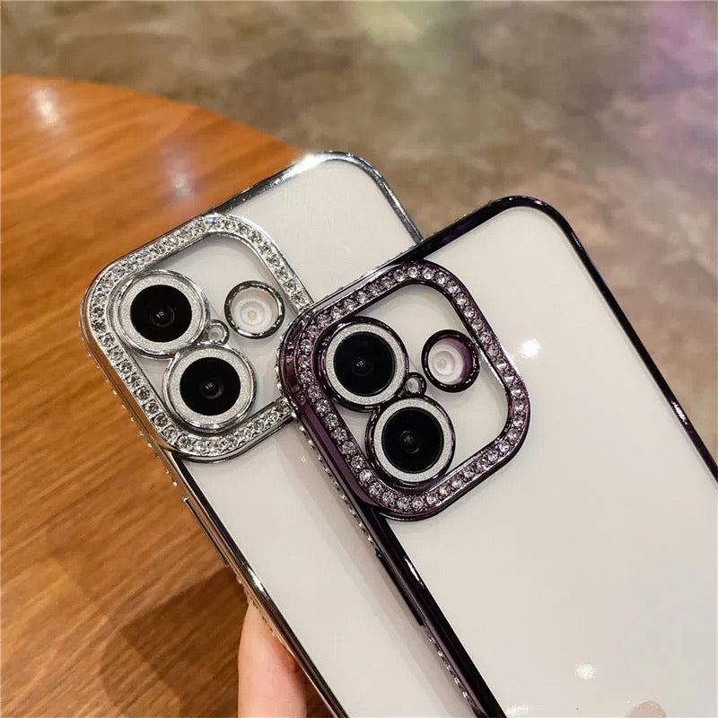 Silver Diamond Studded Bumper Camera Protection iPhone Case