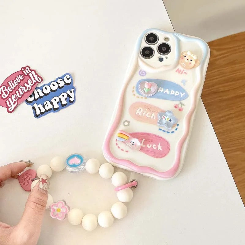 3D Happy Rich Luck Characters With Lanyard Bracelet iPhone Case