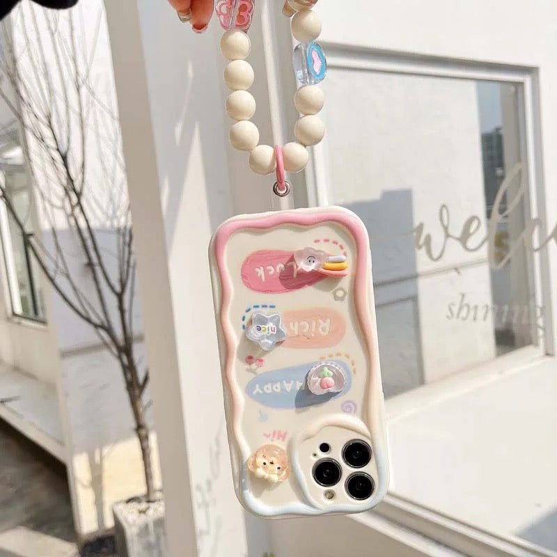 3D Happy Rich Luck Characters With Lanyard Bracelet iPhone Case