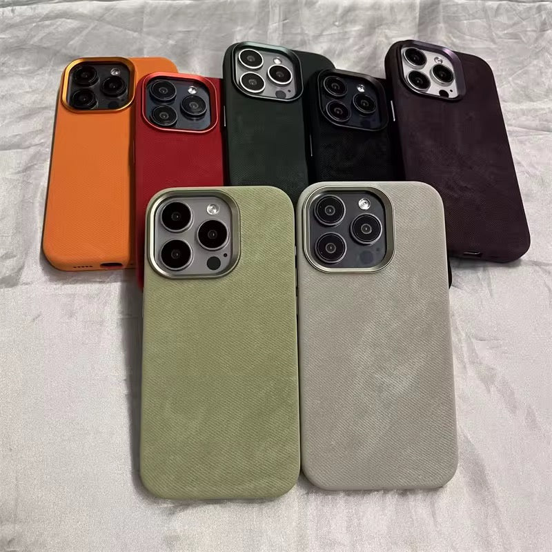 Luxury Fabric Leather Metal Buttons iPhone Magsafe Case