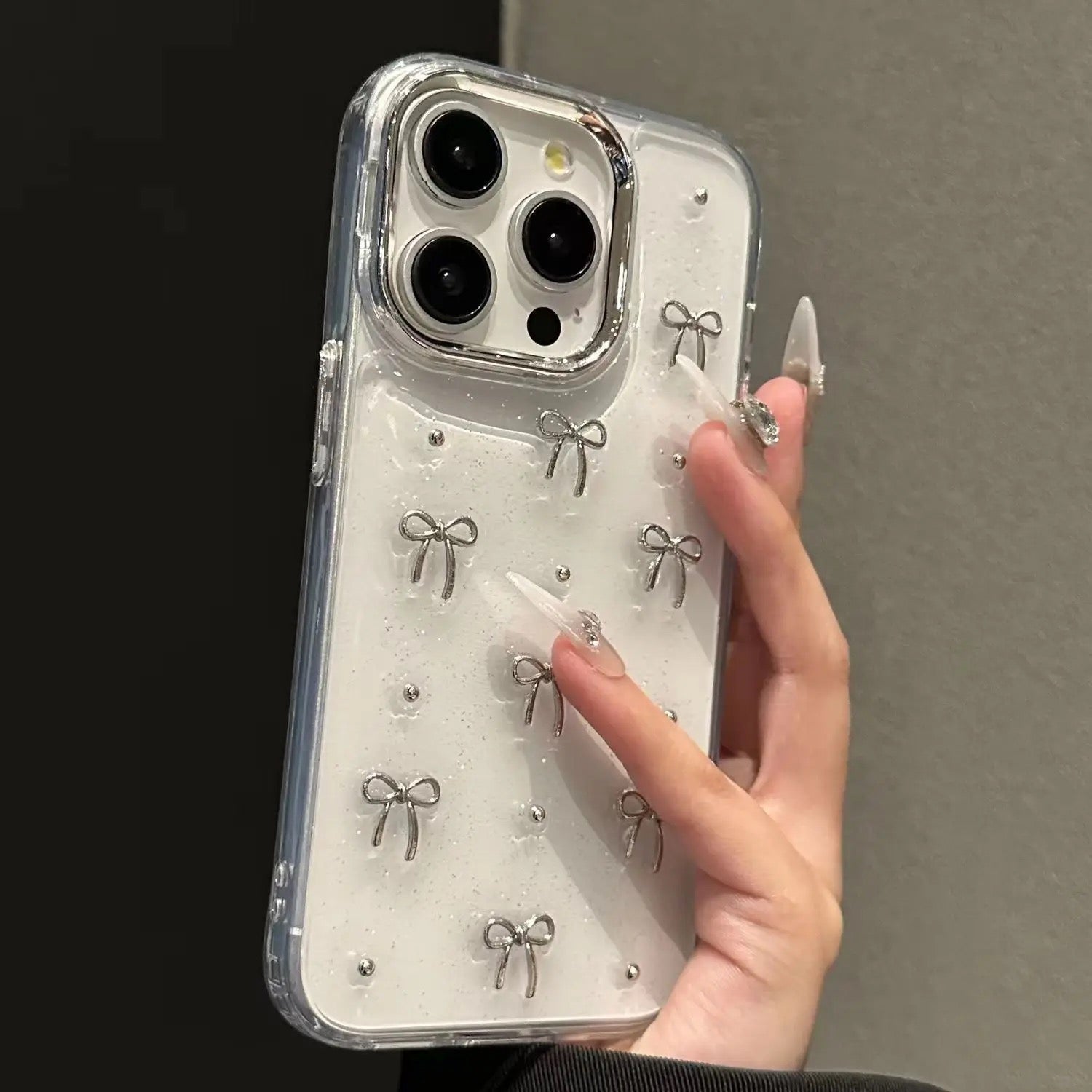 New 3D Silver Bow Transparent iPhone Case