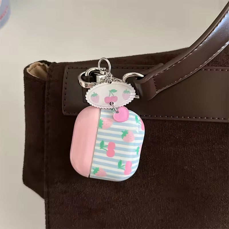 Blue Stripes Cherry Glossy Airpod Pre-Order Case With Bracelet