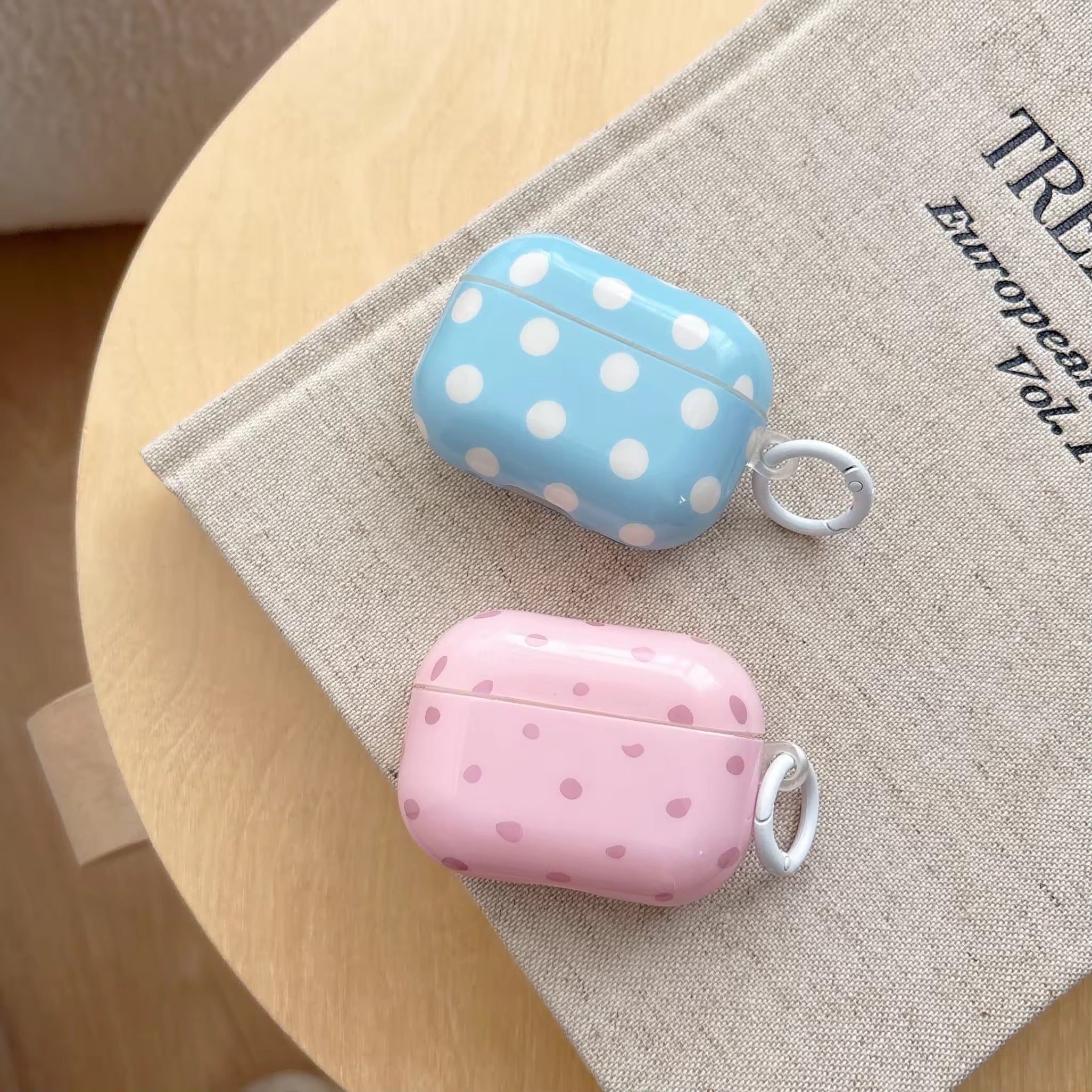 Pink Blue Polka Dots Glossy Airpod Pre-Order Case With Ring