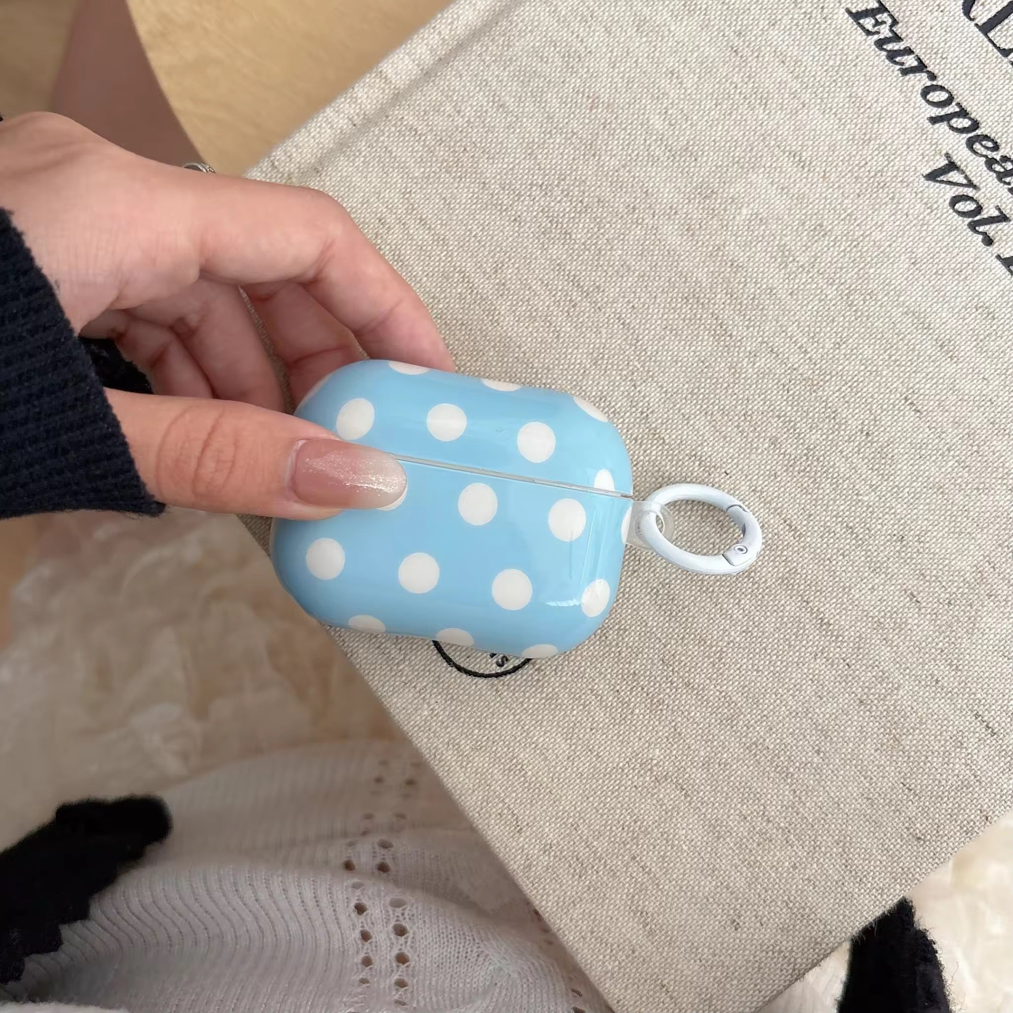Pink Blue Polka Dots Glossy Airpod Pre-Order Case With Ring