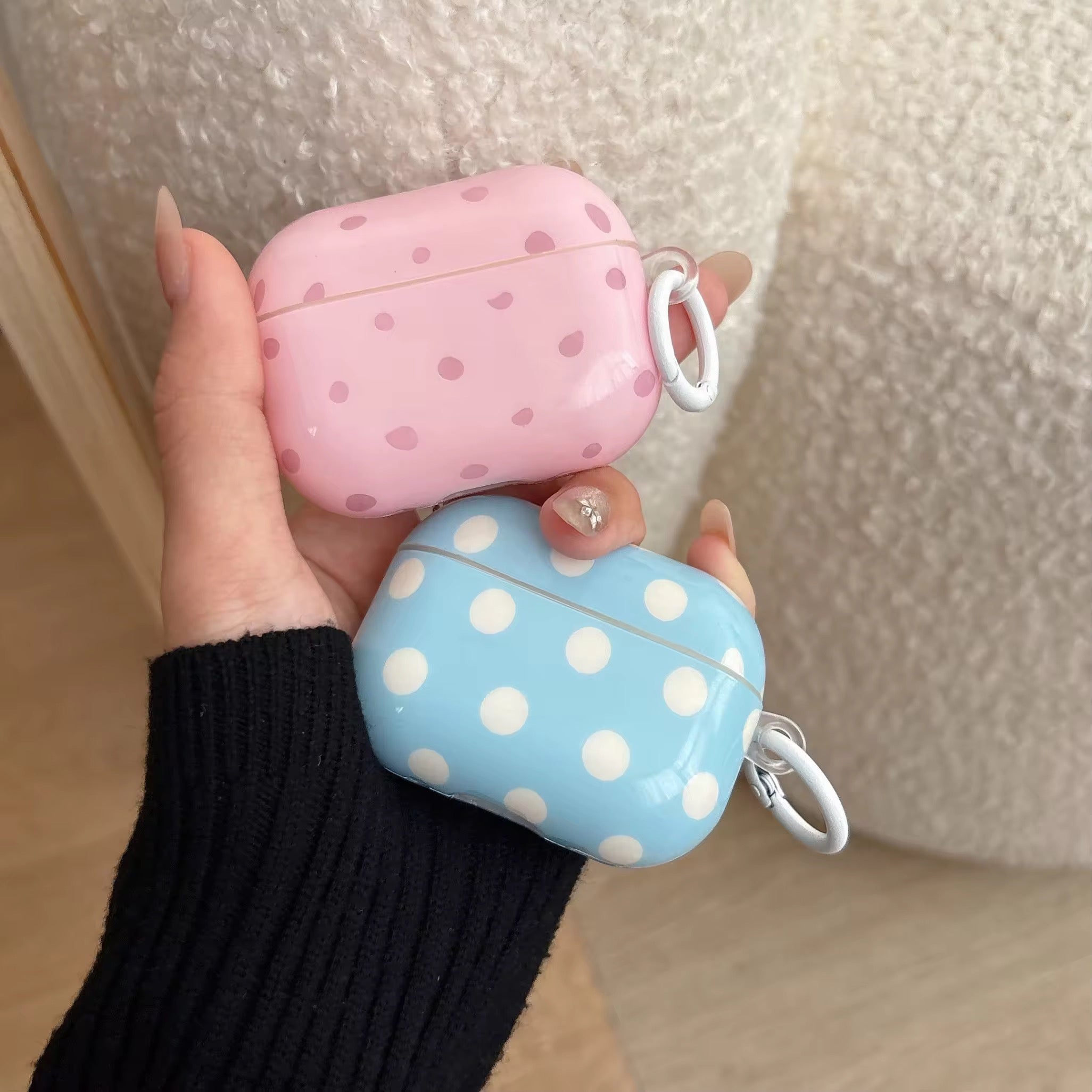 Pink Blue Polka Dots Glossy Airpod Pre-Order Case With Ring