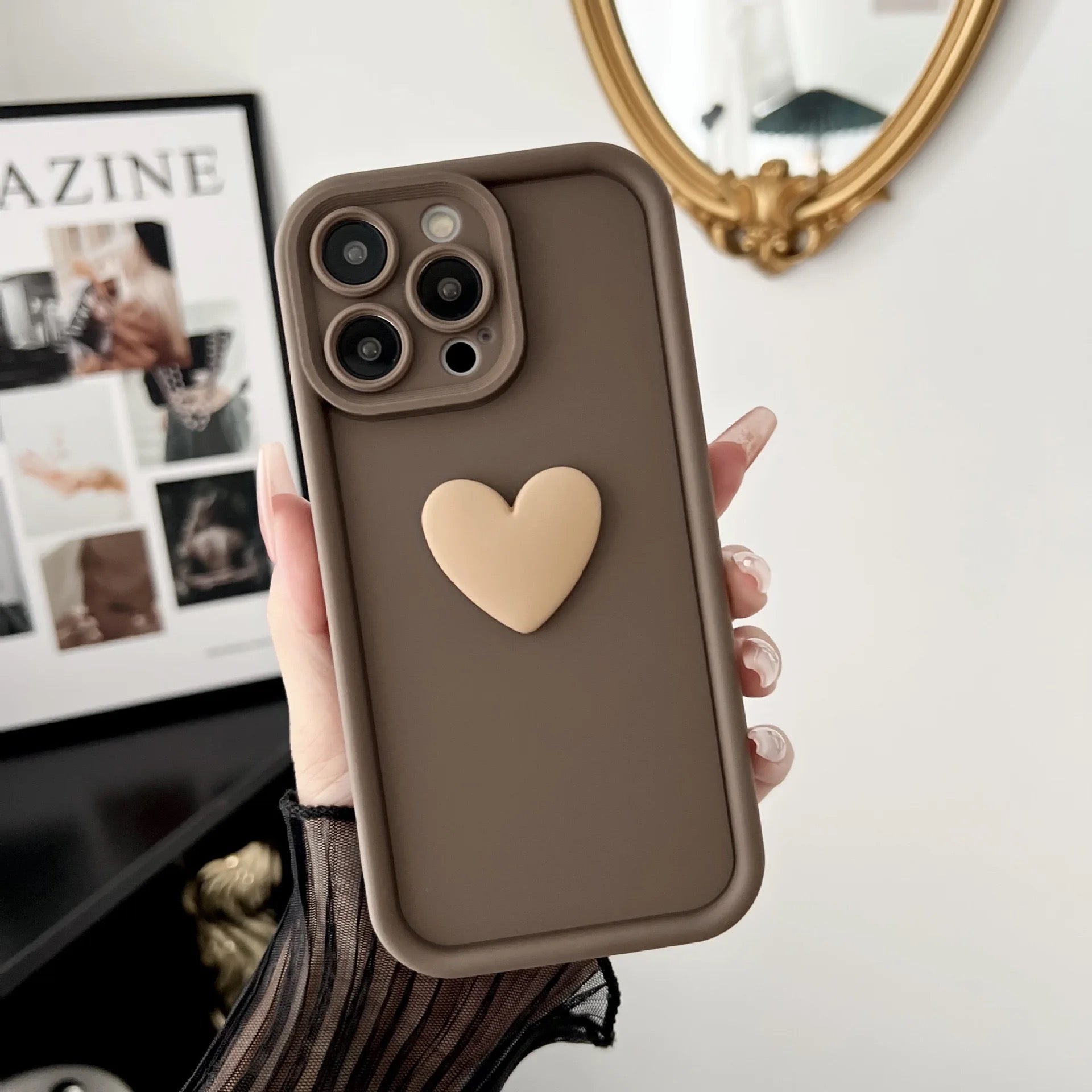 3D Brown Heart Samsung Soft Rubber Silicone Case