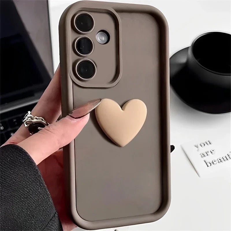 3D Brown Heart Samsung Soft Rubber Silicone Case