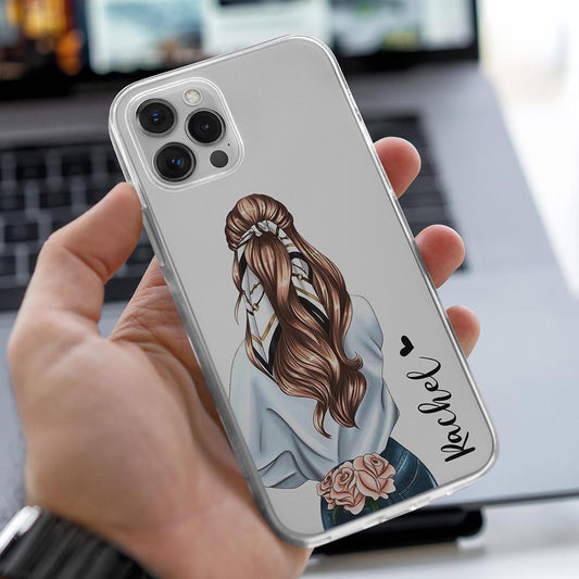 Long Hair Girl Scarf Name Initial Transparent Custom Slim Soft Cases