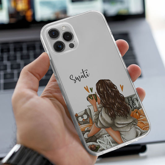 Cozy Girl Relax Name Initial Transparent Custom Slim Soft Cases