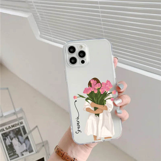 White Dress Girl Roses Name Initial Transparent Custom Slim Soft Cases