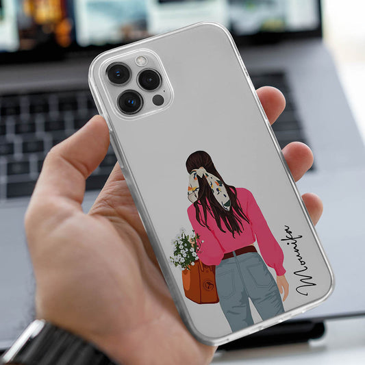 Pink Hoodie Girl Name Initial Transparent Custom Slim Soft Cases
