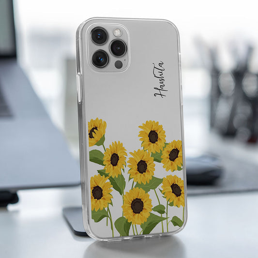Sunflower Name Initial Transparent Custom Slim Soft Cases