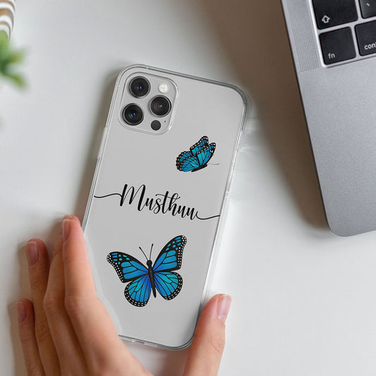 Blue Butterfly Name Initial Transparent Custom Slim Soft Cases