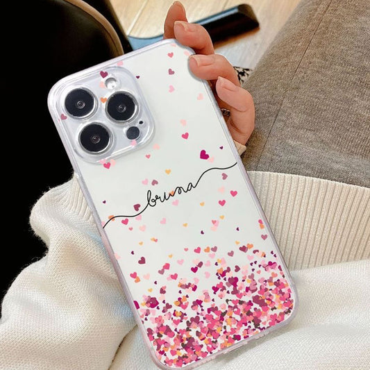 Hearts Explode Black Name Initial Transparent Custom Slim Soft Cases