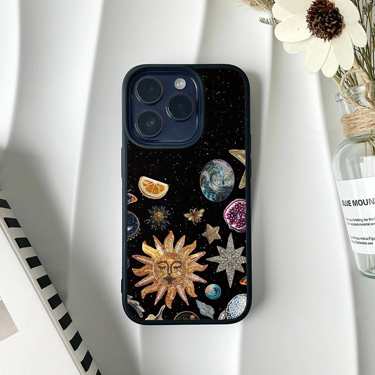 Orange Galactic Sun Charm Custom Glossy Metal Bumper Case