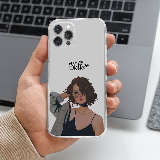 Curly Girl Name Initial Transparent Custom Slim Soft Cases