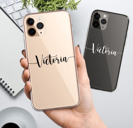 Name Initial Black White Strings Transparent Custom Slim Soft Cases