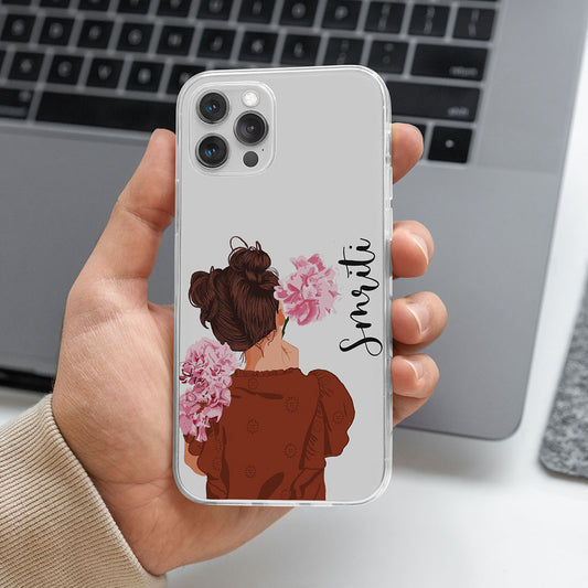 Pink Floral Girl Name Initial Transparent Custom Slim Soft Cases