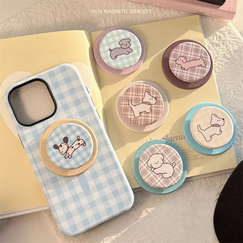 Plaid Puppy Pet Dog Korean Magnetic Magsafe Pre-Order Gripper Phone Holder Bracket