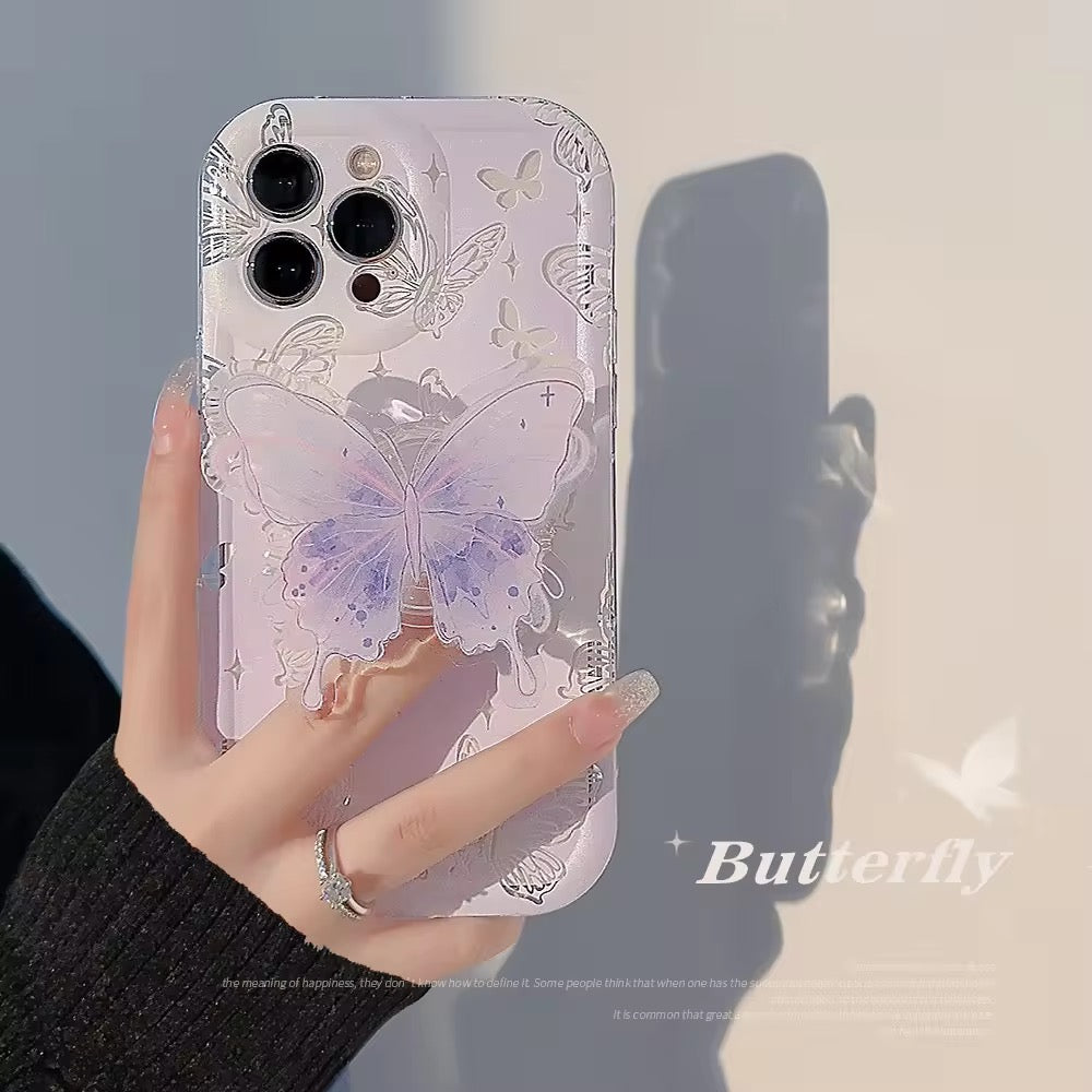 Purple Cute Butterfly Holder Stand iPhone Soft Case