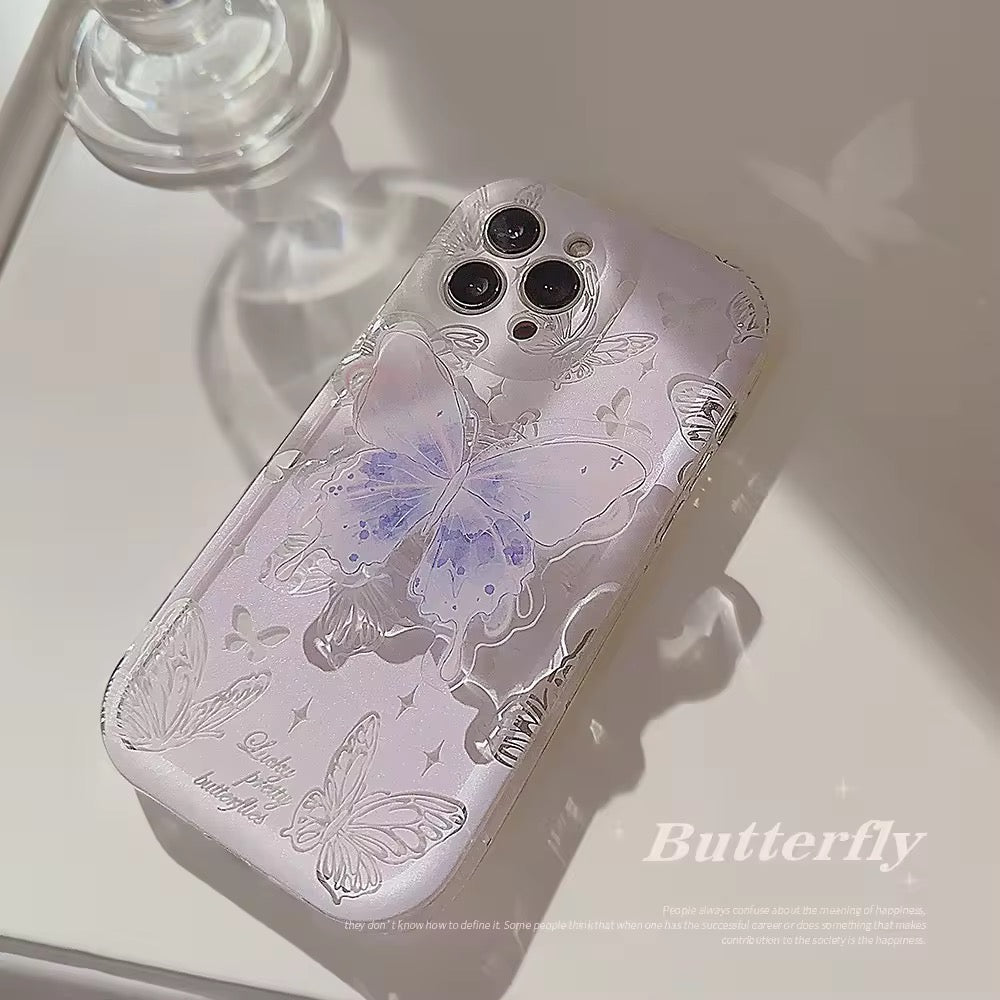 Purple Cute Butterfly Holder Stand iPhone Soft Case