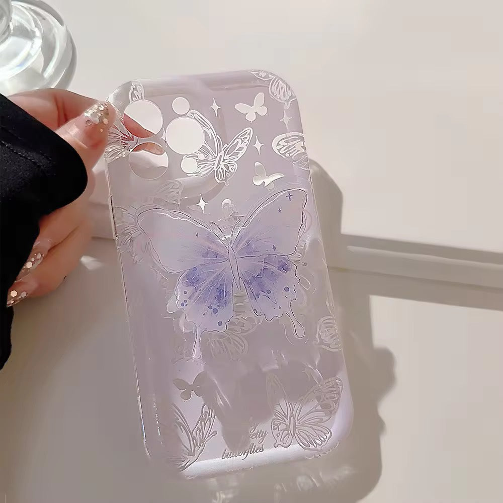 Purple Cute Butterfly Holder Stand iPhone Soft Case