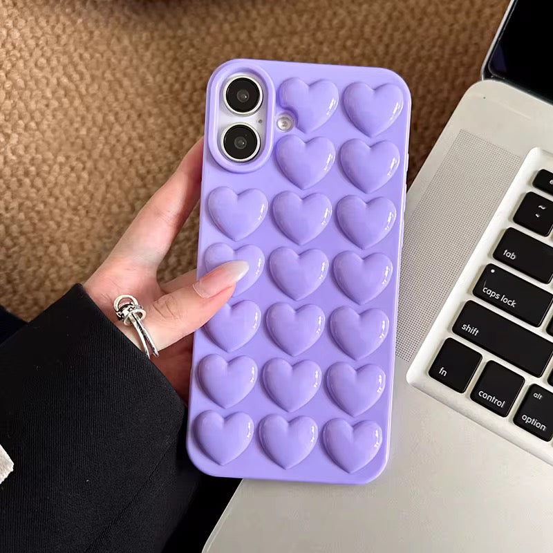 Purple 3D Hearts iPhone Soft Case