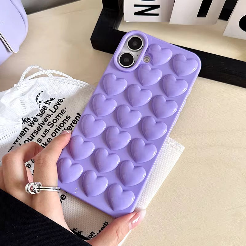 Purple 3D Hearts iPhone Soft Case