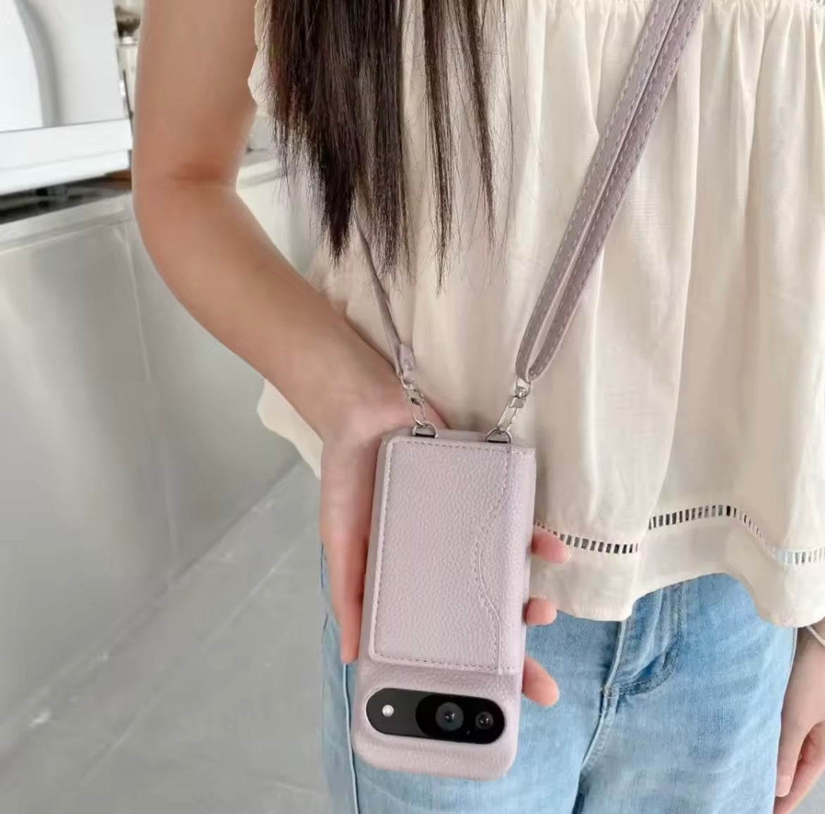 New Google Pixel Leather Pre-Order Card Money Flap Holder Bracelet Crossbody Strap Case