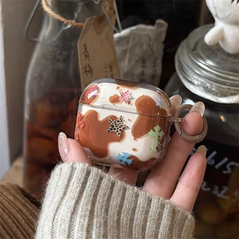 Colorful Different Stars Brown Airpod Pre-Order Case With Round Ring