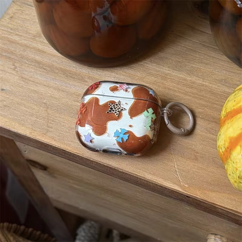 Colorful Different Stars Brown Airpod Pre-Order Case With Round Ring