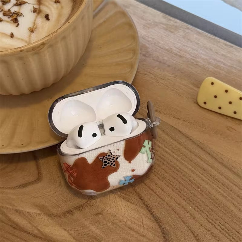 Colorful Different Stars Brown Airpod Pre-Order Case With Round Ring