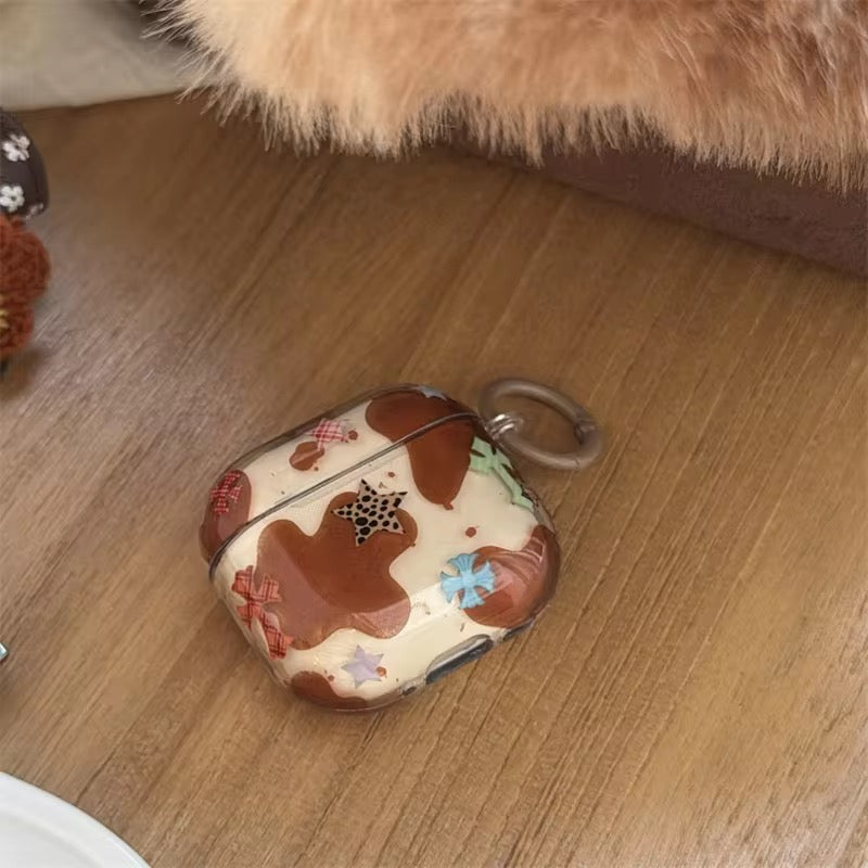 Colorful Different Stars Brown Airpod Pre-Order Case With Round Ring