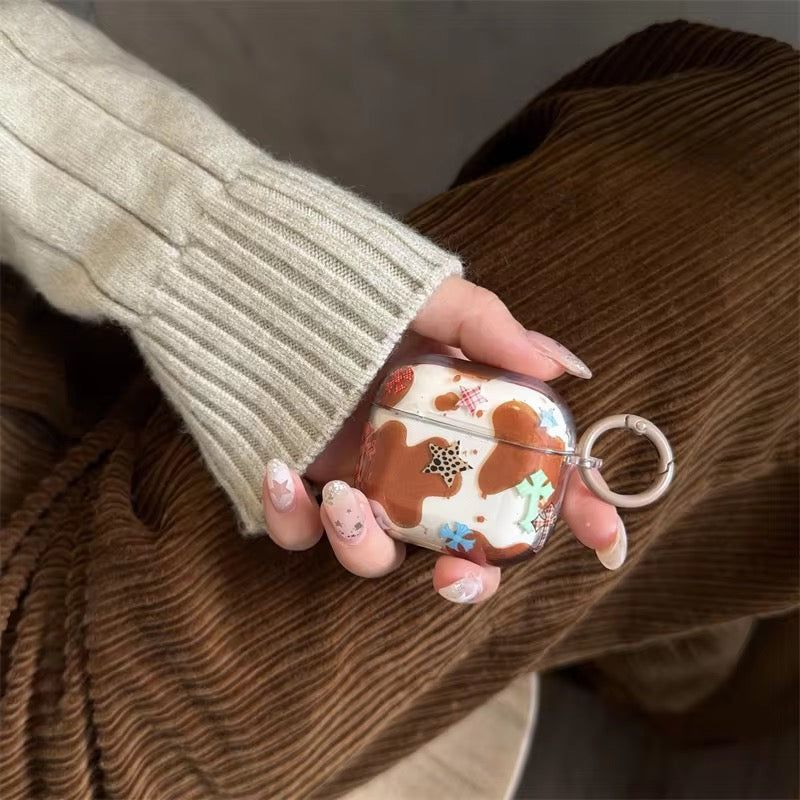 Colorful Different Stars Brown Airpod Pre-Order Case With Round Ring