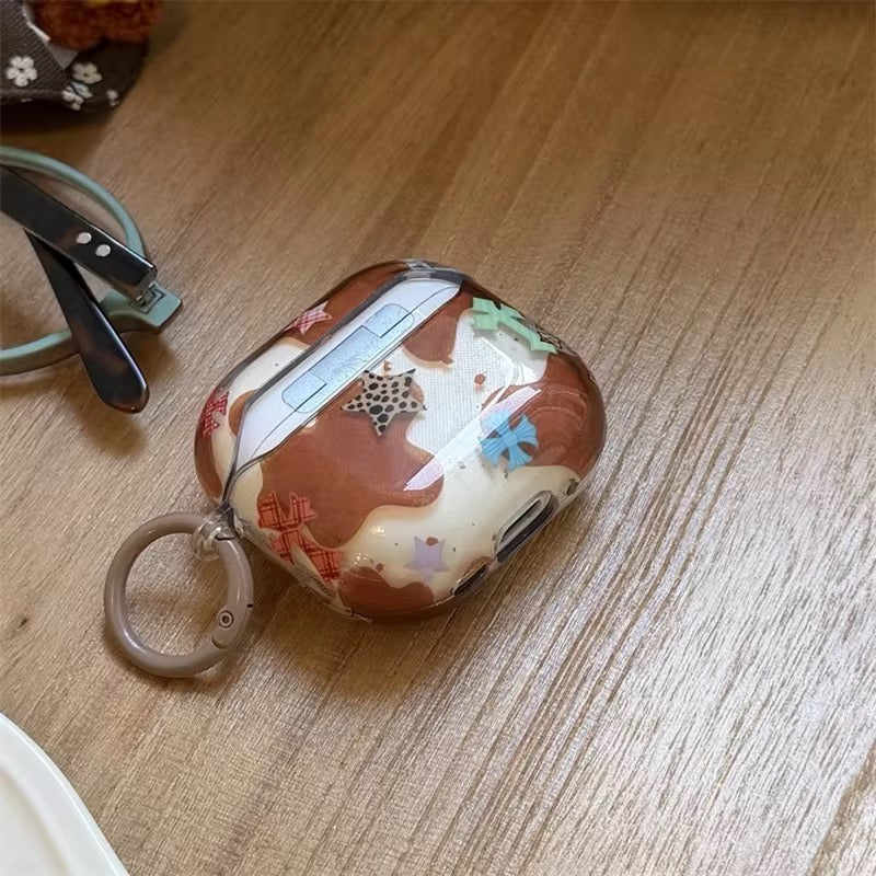 Colorful Different Stars Brown Airpod Pre-Order Case With Round Ring