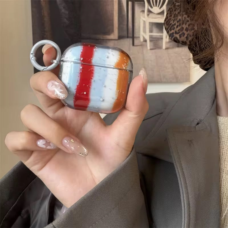 Red Blue Shaded Airpod Pre-Order Case With Round Ring