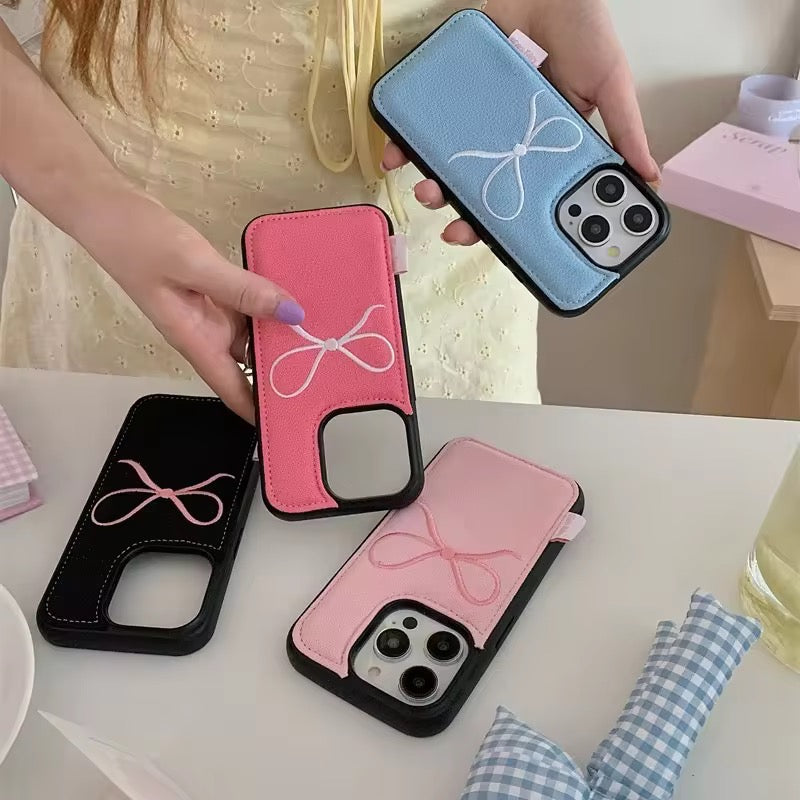 Cute Black Pink Bow Fabric iPhone Silicone Bumper Case