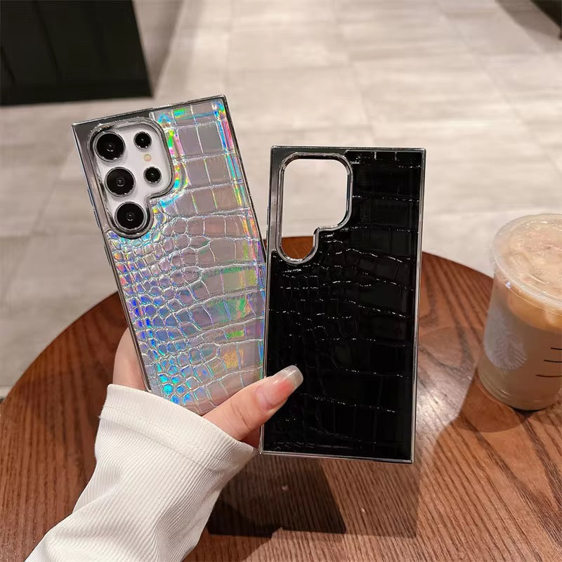 Samsung Premium Leather Electroplated Glossy Crocodile Texture Pre-Order Silicone Case