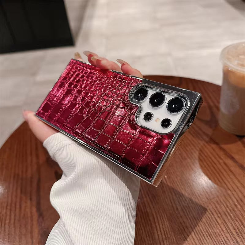 Samsung Premium Leather Electroplated Glossy Crocodile Texture Pre-Order Silicone Case