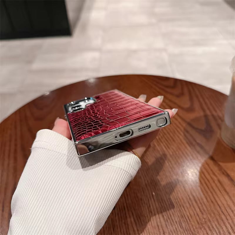 Samsung Premium Leather Electroplated Glossy Crocodile Texture Pre-Order Silicone Case