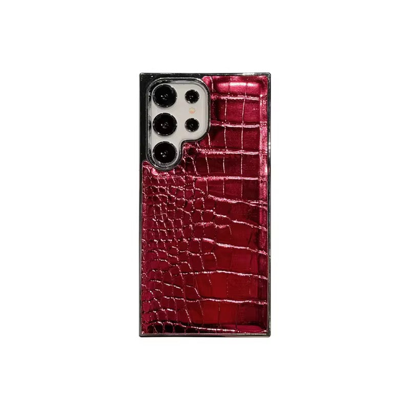 Samsung Premium Leather Electroplated Glossy Crocodile Texture Pre-Order Silicone Case
