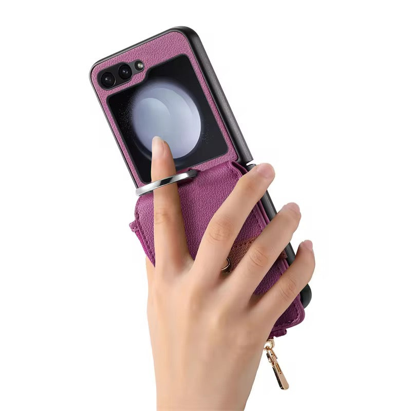 Premium Leather Wallet Pre-Order Samsung Z Flip Case With Ring Holder