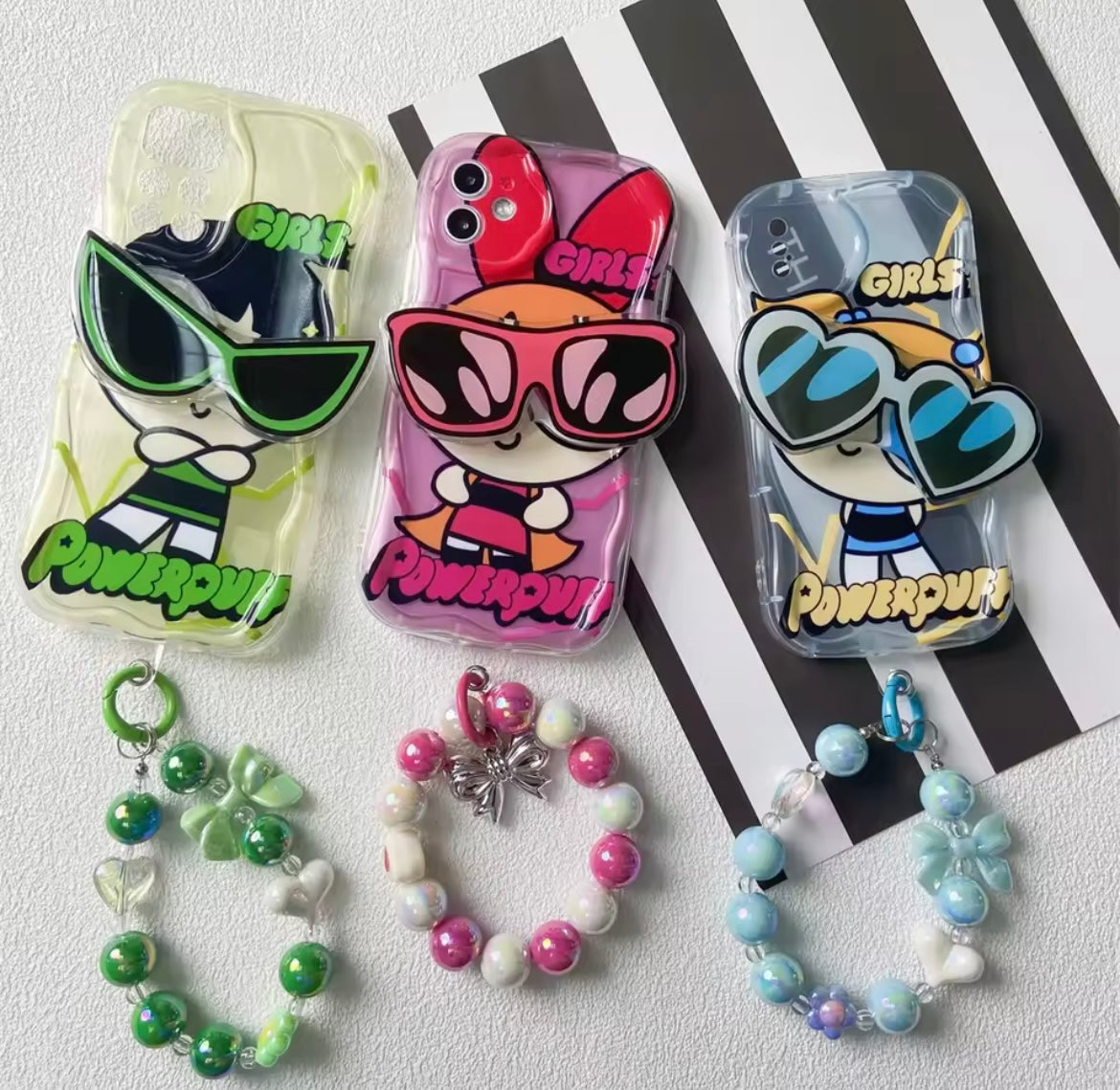 Powerpuff Girls Pre-Order With Sunglasses Bracket & Lanyard Phone Holders iPhone Soft Case